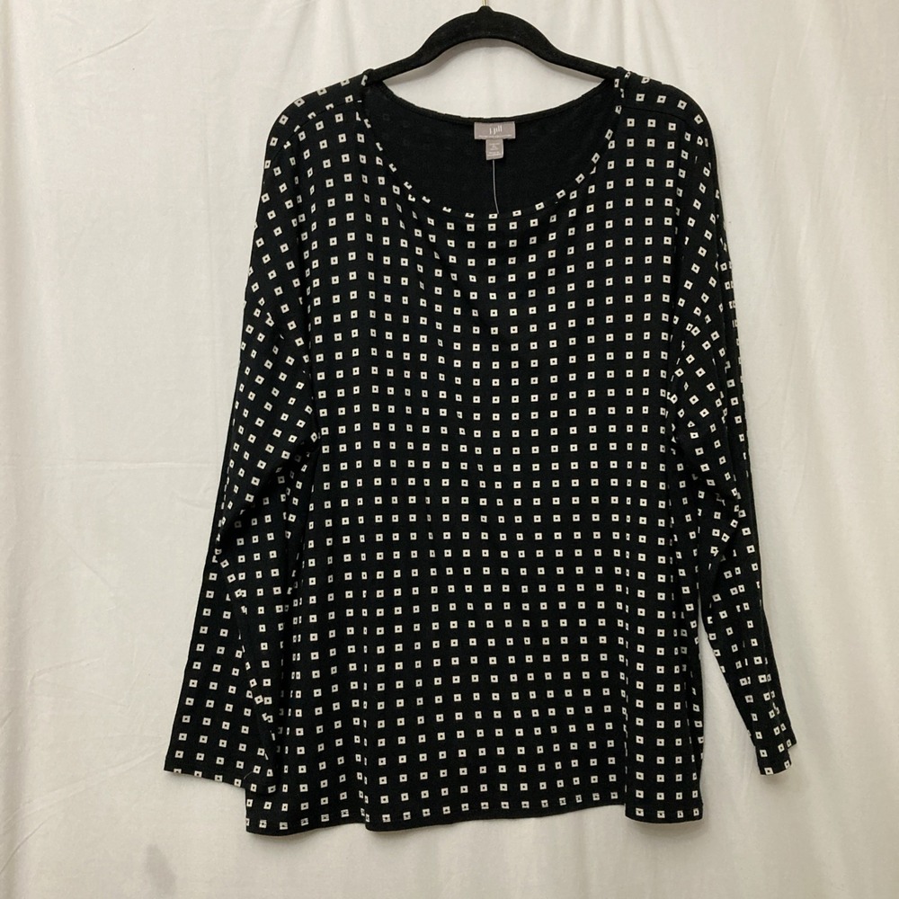 NWT J. Jill Wearever Black w/White Geometric Squares Long‎ Sleeve Top - SZ XLP